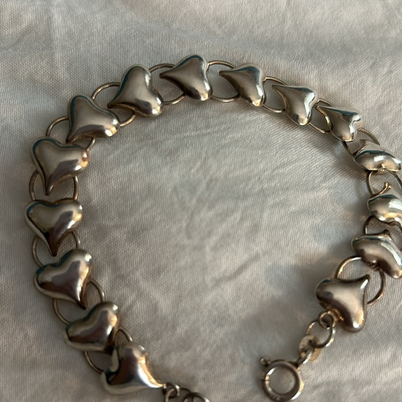 Vintage Heart Link Sterling Silver Bracelet 925 - Picture 4 of 10